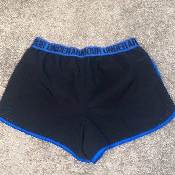 Under Armour Women's Athletic Shorts - Black with Blue Trim - Picture 2 of 2